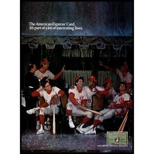 1985 American Express Card Vintage Print Ad Baseball Team Dugout Wall Art Photo